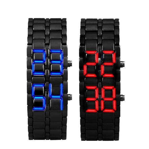 2X Lava Gaya Iron Samurai Hitam Gelang LED Terinspirasi Jepang Jam Tangan Merah/Biru-Internasional