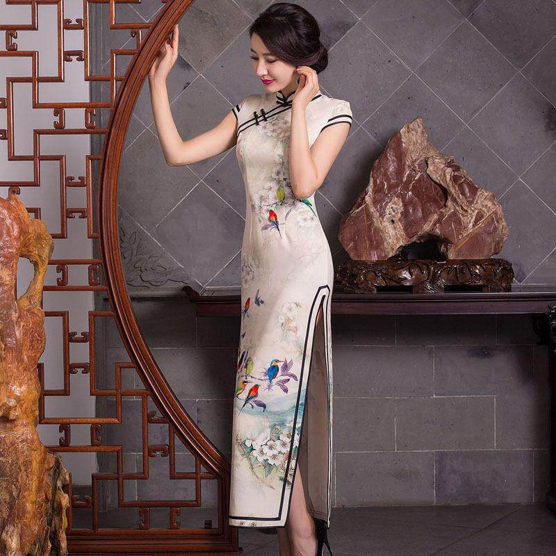 2018 New Cheongsam Long Sleeves Short Sleeves Retro Women's Dress Body Improvement Long Cheongsam Dress Thin Performance Dress.