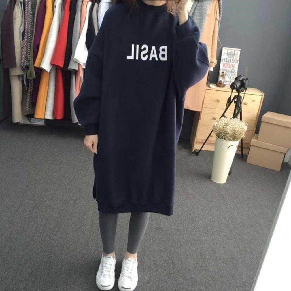 Oh Plus Ukuran Hoodie dengan Huruf Cetak Panjang Bagian Leher-o Sweter Tanpa Kancing untuk