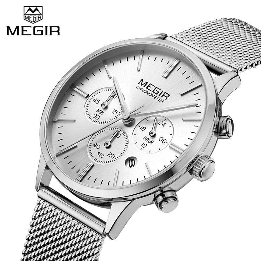 Megir 2011 Top Brand Mewah Thin Mode untuk Wanita Mesh Gelang Baja QUARTZ-Watch Chronograph Jam Olahraga Lovers'wristwatch untuk Pecinta Gadis teman dengan Kotak Hadiah (Hitam Gold Perak Emas Mawar)