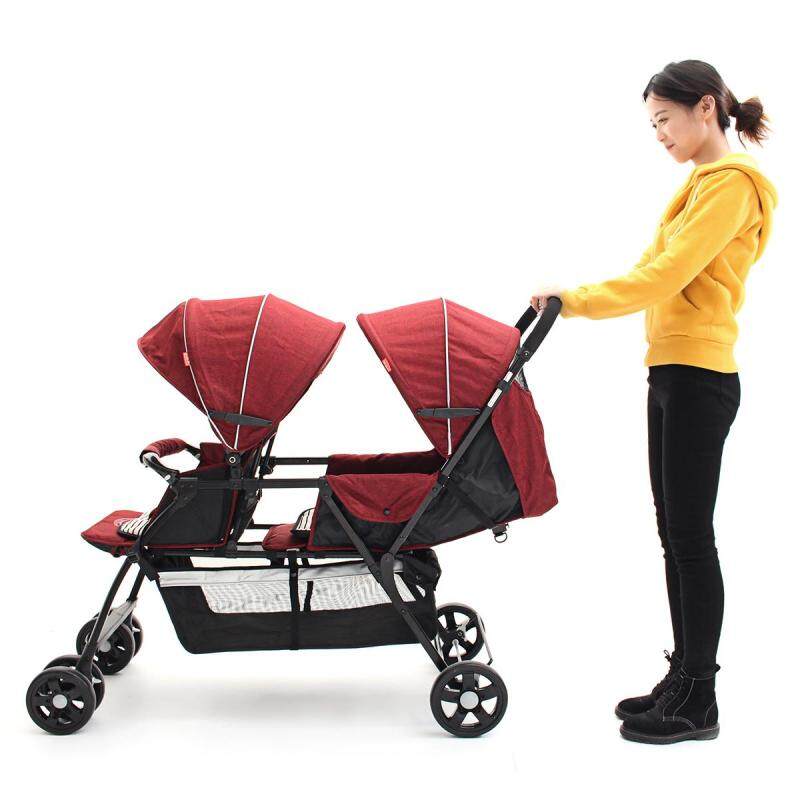 Twin baby trolleys 2 flax material front and back light aluminum tube tandem car Singapore