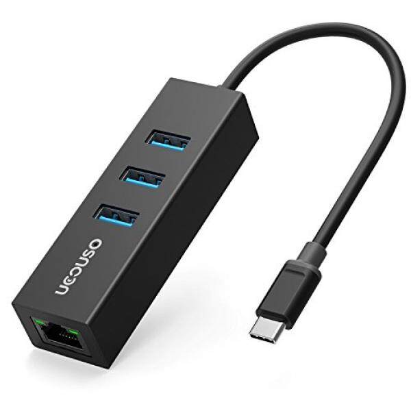 USB C untuk Ethernet dengan 3 Usb 3.0 Hub 10/100/1000 Mbps RJ45 Adaptor Jaringan Gigabit untuk macBook2016, macbook Pro13, Lenovo Yoga900-13ISK, HP Spectre, Asus Zenbook3U (Asus UX390UAK) dan Lebih Banyak Lagi dengan Ucouso (Hitam)-Internasional
