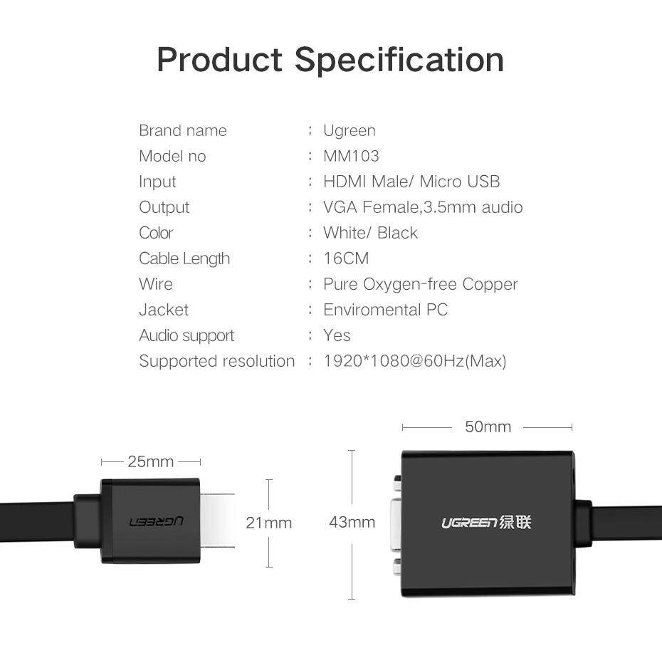 Convertidor Hdmi M A Vga H 25Cm Negro Mm103 Ugreen – Acosa Honduras