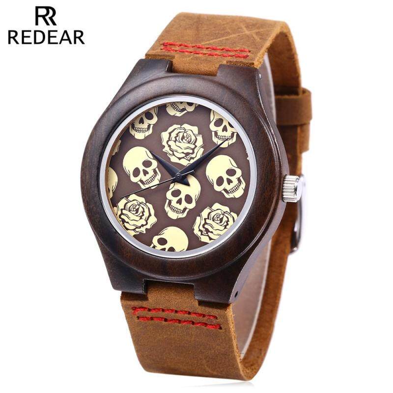 REDEAR Female Quartz Watch Imported Movt Skull Pattern Wooden Case Wristwatch Malaysia