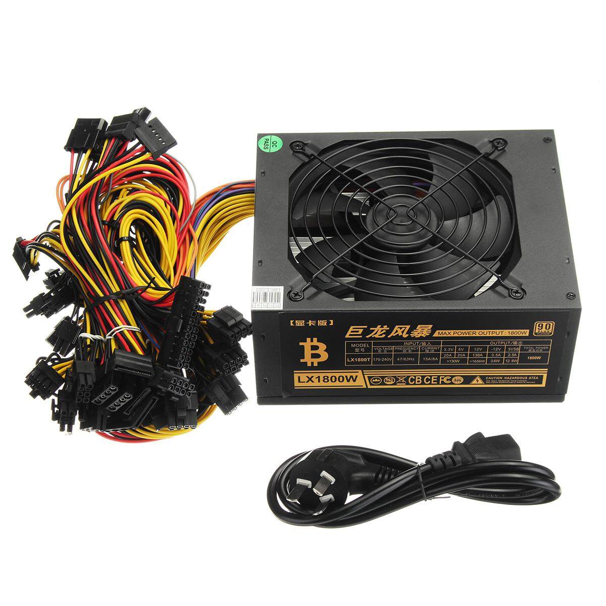 1800W 8PIN PC Power Supply For 12 GPU Eth Rig Ethereum Coin Mining Miner Machine