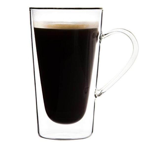Triangle Large Double-wall Insulated Glass Coffee Mug with Handle, Set of 4, Borosilicate Glass, 10oz, Tall Glass Irish Coffee Mugs, Tea Cup, Beer, Cocktail, Juice, Espresso, Latte Glasses - intl