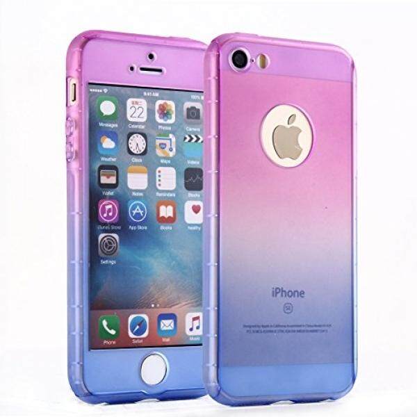 Iphone Se Case, Iphone 5 Case, ilapland Ultra Tipis Seluruh Badan Cakupan Perlindungan Rambut Palsu Gradien Colorful Keras Slim Case dengan Kaca Antigores Pelindung Layar untuk Apple iPhone 5/5 S/ se (Pink untuk Ungu) -Intl
