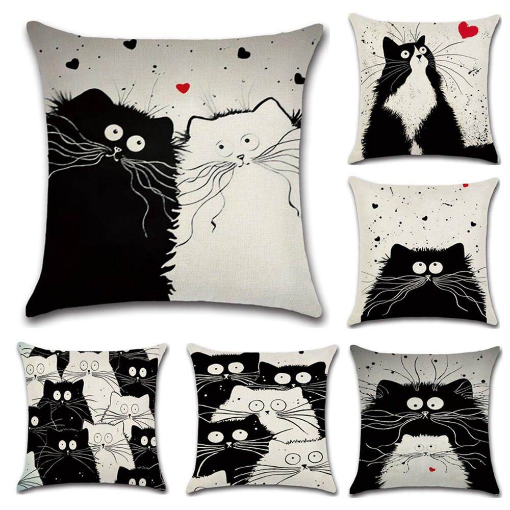RHS Online 6 Pcs 45 Cm * 45 Cm Kitty Kucing Lucu Kartun Kasus Bantal Sofa Sarung Bantal Linen Katun -Internasional