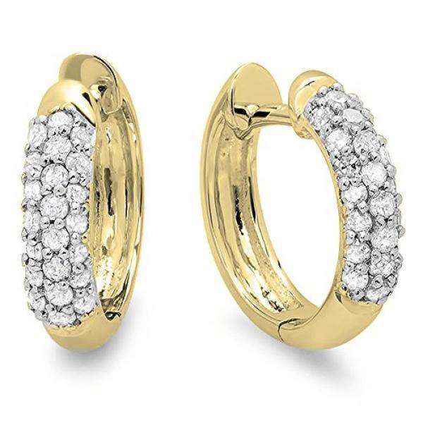 0.30 Karat (Ctw) 14 K Kuning Gold Sepanjang Putih Berlian Wanita Pave Set Huggies Anting-Anting 1/3 CT-Internasional