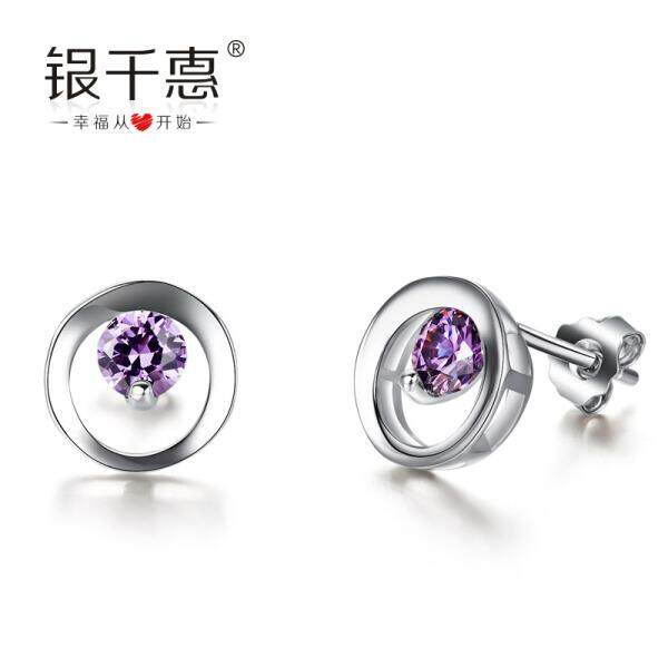 Perak Ribuan Hui 925 Jamur Kuku Wanita Jepang dan Korea Selatan Versi Anting-Anting Anting-Anting Perak Perhiasan Romantis Ungu (Romantis ungu) -Internasional