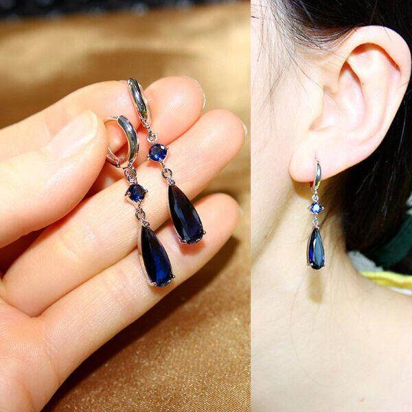Elegan Putih Emas Zirkon Kristal OL Jatuh Kristal Anting-Anting Merah dan Biru Zamrud Merah Muda Kristal Wanita Anting-Anting Hijau (Angkatan Laut biru) -Internasional