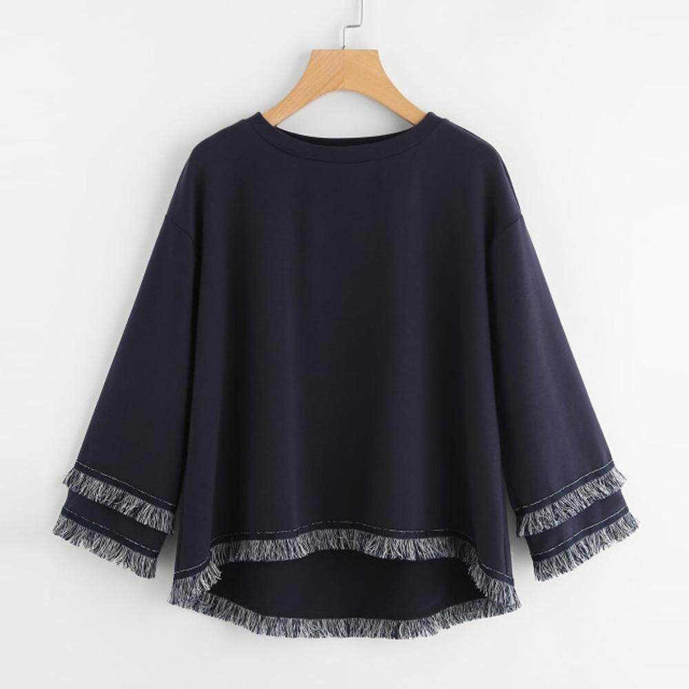 CalvinStore Womens Long Sleeve Tiered Fringe Tassel Sweatshirt Jumper Pullover Tops Blouse