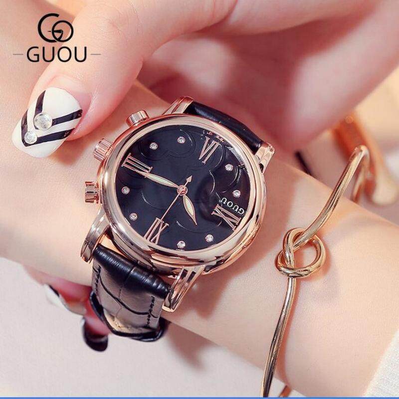 GUOU Clock Luxury Crystal Women Watches Roman Numerals Womens Watches Fashion Leather Female Watch Clock bayan zegarek damski - intl