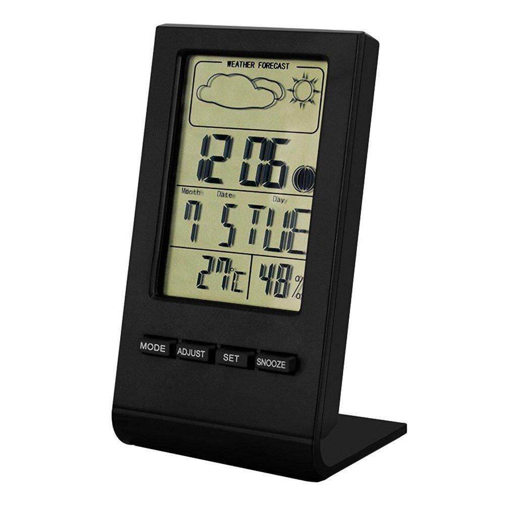 Telimei Lcd Display Humidity Temperature Monitor Multi Fonction Hygrometer Thermometer Thermo With Alarm Clock Calendar Function Black