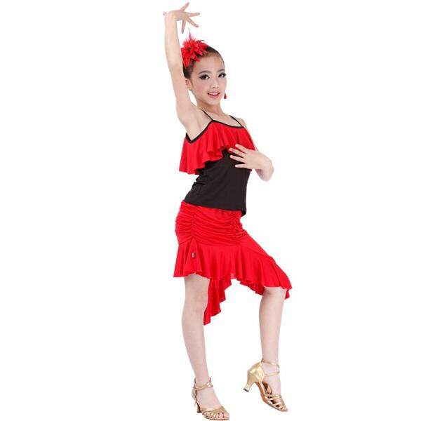 Chao Po Menunjukkan Tari Latin Kostum Kostum Setelan Musim Panas Anak Wanita Latihan Pakaian Anak Baru Tarian Latin tips Bayi Ini Tidak Mengandung Hiasan Kepala Dan Anting Jangan Menembak S (Merah S05 + Q03) -Internasional