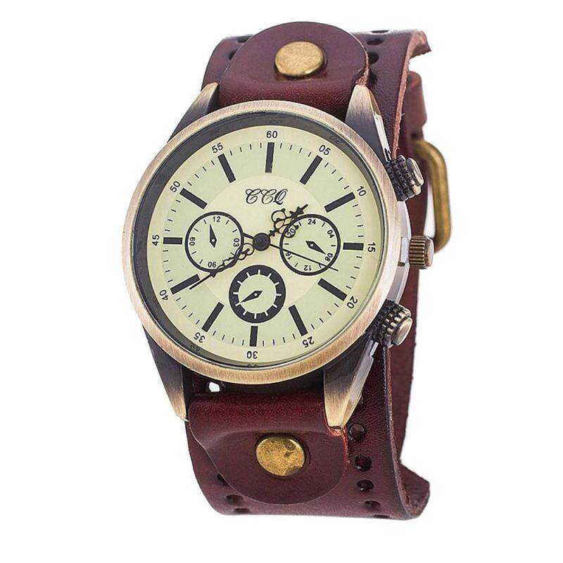 CCQ Men Fashion Casual Quartz Men Retro Three Big Dial Bracelet Watch Brown Malaysia
