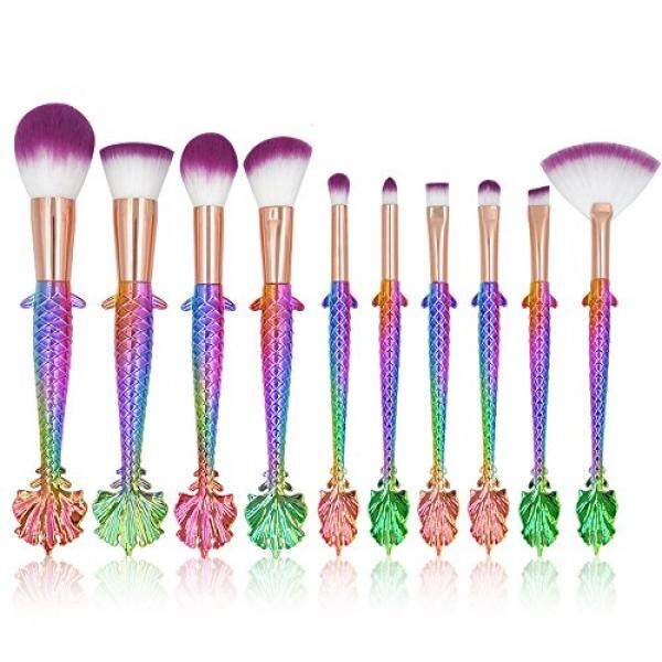 Affei 10 Pcs Mermaid Riasan Brushes Set Alis Eyeliner Tersipu Malu Alas Bedak Padat Alat Kosmetik-Internasional