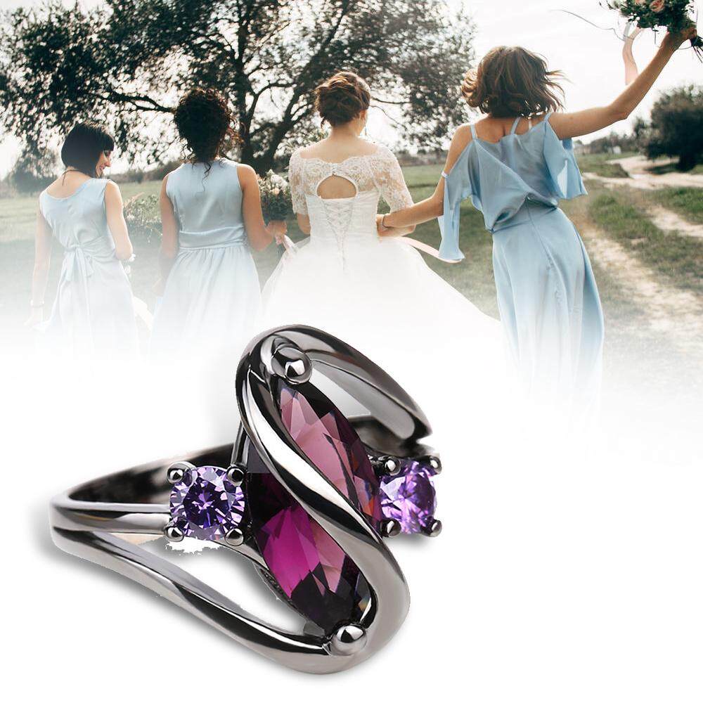 Eropa Romantis Populer Safir Cincin Hitam Gold Berlapis Berlian Modis Perhiasan Cincin Aksesoris-Internasional