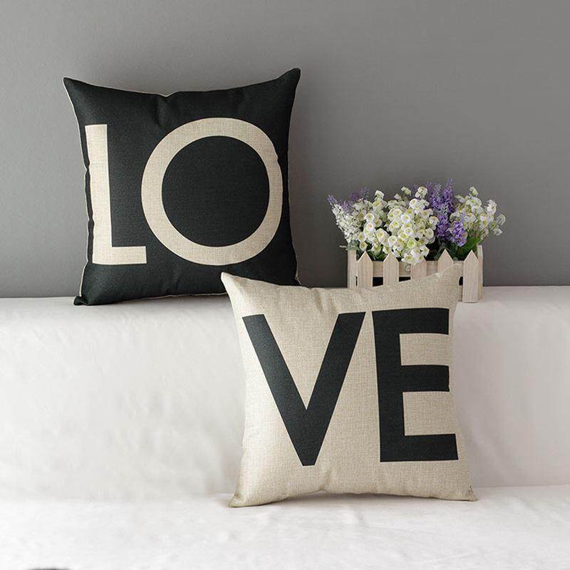 RHS Online 2 Pcs 45 Cm * 45 Cm Pasangan Lovers Cinta Lempar Bantal Sofa Bantal Bantal Sarung Linen Katun -Internasional