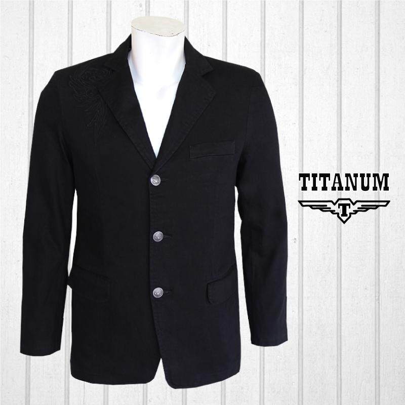 TITANUM BIG SIZE Long Sleeves Blazer with Embroidery TIM7006 (Black)