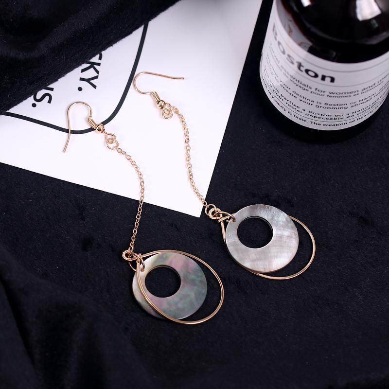 Korea Jual Panas Geometris Alami Seashell Anting-Anting Wanita Persegi Liontin Asimetris Earhook Earless Telinga Klip (ED540 Anting-Anting) -Internasional