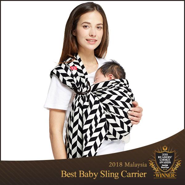 Mamaway Baby Ring Sling | Adjustable Baby Carrier - Black & White Herringbone | Penggendong bayi 婴儿背带