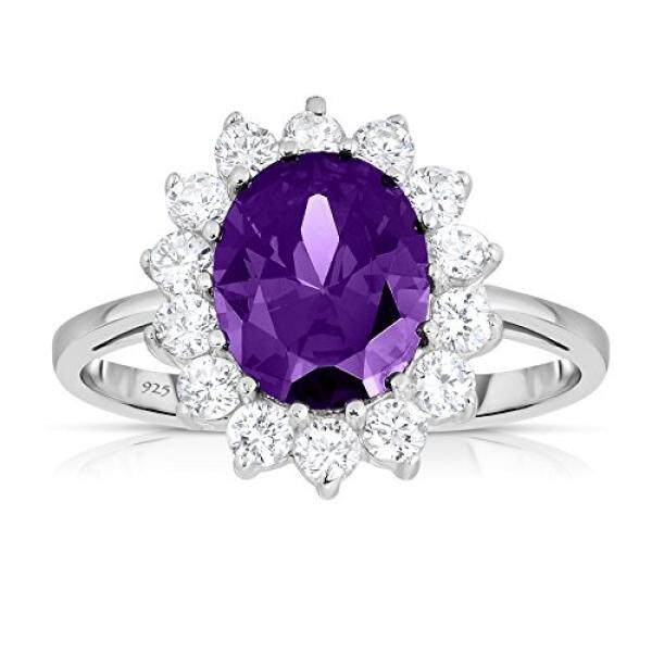 Sterling Silver Purple Amethyst CZ with White CZ Helo Jacket Princess Diana Kate Middleton Engagement Ring - Size 6 - intl