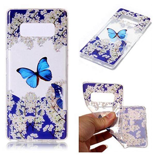 Galaksi Note 8 Case, bening Hibrida Mewah Warna-warni Pola Keras Silikon Belakang Case Sarung untuk Samsung Galaksi Note 8 (Kupu-kupu Biru) -Internasional