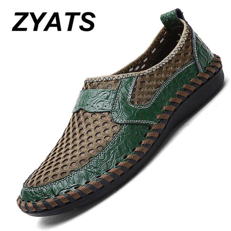 Zyats 2018 Baru Pria Sepatu Jala Kasual Bernapas Musim Panas Kulit Sapi Sepatu Eropa Mencondongkan Kasual Menebal Platform Sandal Ukuran besar 38-48