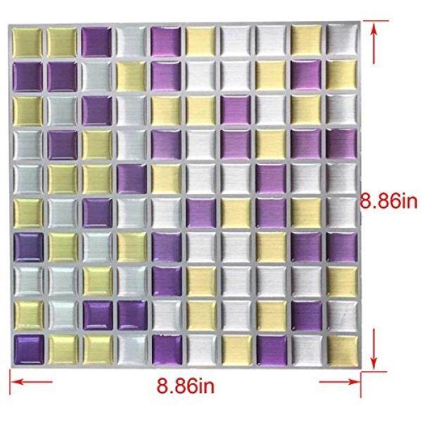 Almm Anti-Mould Kulit dan Tongkat Dinding Bata Dalam Persegi Imitation Gosok Emas dan Perak Berkilau Vinil Dinding tile Stiker (10) -Internasional