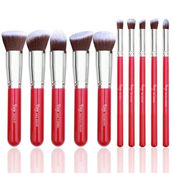 Qivange Riasan Kuas Set, Vegan Bronzer Foundation Eyeshadow Kabuki Brushes Anda Tampilan Tanpa Cela (10 Pcs, mawar Merah With Perak)-Internasional