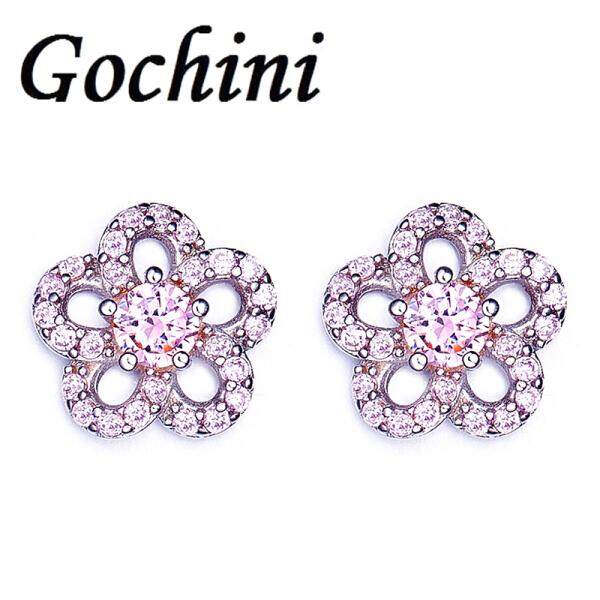 Ms. Gochini fashion plum earrings earrings earrings earrings female short paragraph Ding popular American Imitation Zircon Crystal personality fashion accessories jewelry gift glory(Pink ) - intl