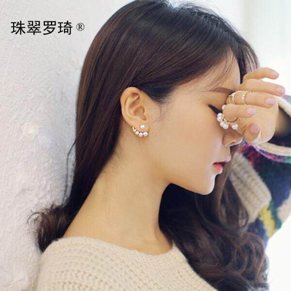 Zhu Qiu Luo Qi Temperamen Berlian Mutiara Melengkung Asimetris Versi Korea AB Stud Anting-Anting Wanita Telinga Perhiasan Beauty Lahir emas (Kecantikan Lahir-Emas) -Internasional