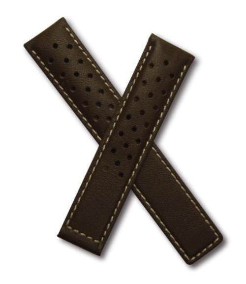19 Mm Cokelat Olahraga Berlubang Kulit Asli dengan Jahitan Putih Agar Sesuai dengan Label Heuer Carrera (Musim Semi Bars Termasuk) -Internasional