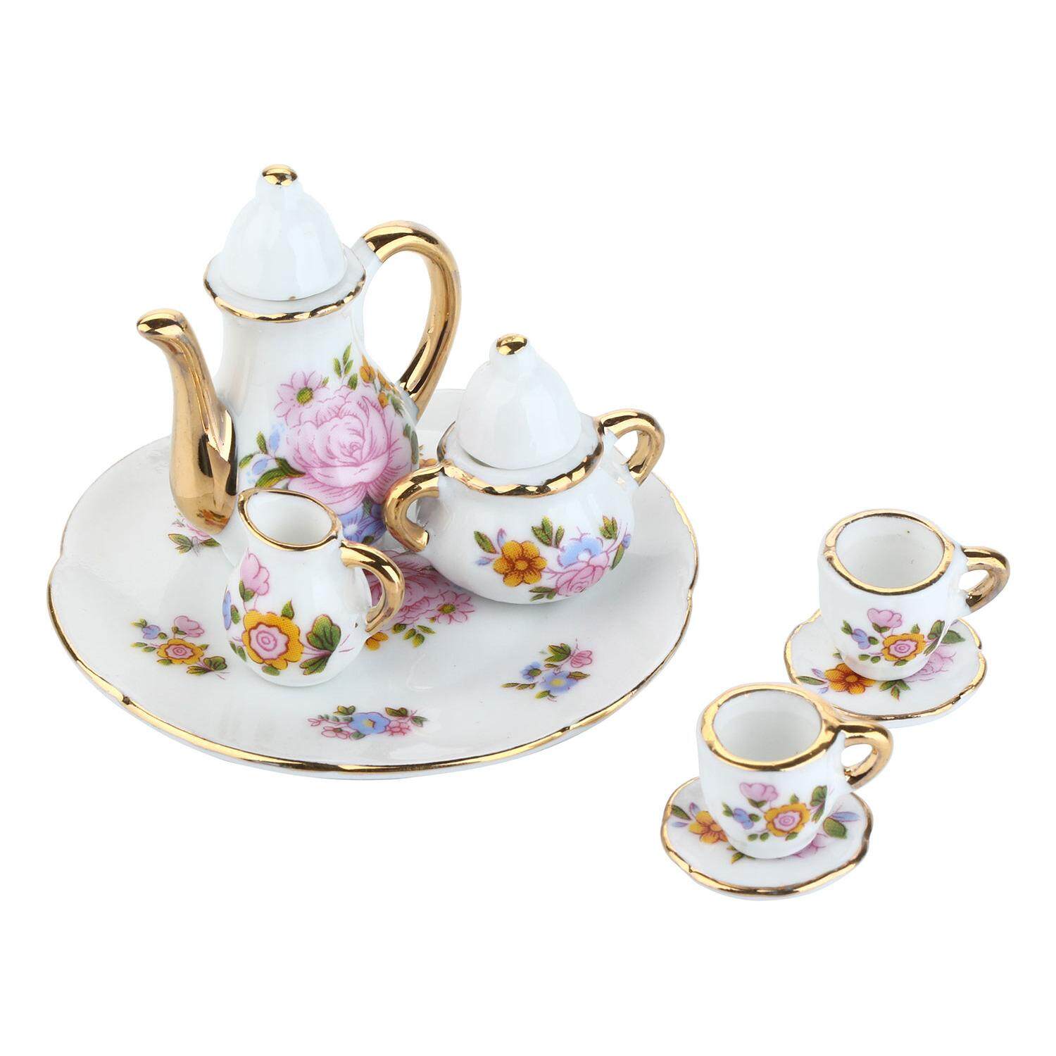 Dollhouse Furniture For Accessories Brands Ceramic Mini Tea Sets Toys Teapot Teacup Dish Saucer Milk Container Sugar Jar 1 6