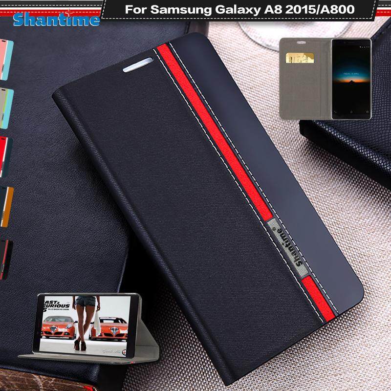 Lipat Telepon Case untuk Samsung Galaksi A8 2015 Antik Colour Stitching Kulit Case Buku Case untuk Samsung Galaksi A800 Case dengan Kartu Slot-Internasional