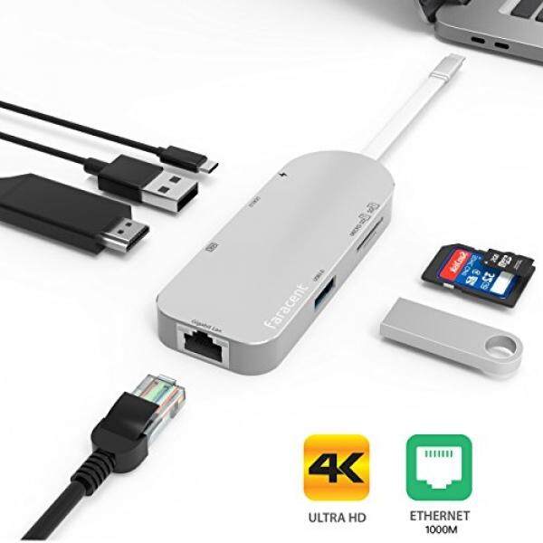 Ale Usb C HUB HDMI 4 K, faracent Usb C Ke HDMI 4 K/30Hz + Gigabit Ethernet RJ45, dengan 2USB 3.0, SD/TF Kartu Pembaca untuk 2017 Macbook 13