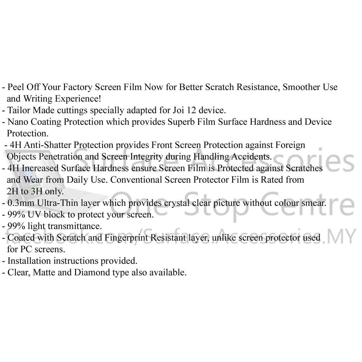 [MALAYSIA] Joi 12 2017 Screen Protector Joi 12 2017 12.2 4H Surface Hardness Anti Shatter Film