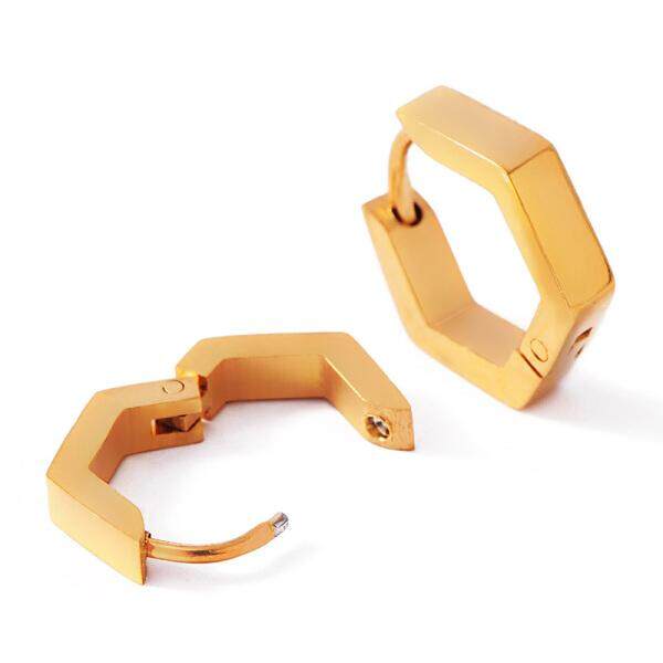 Ostandela Minimalis Stud Anting-Anting Pria Baja Titanium Telinga Klip Tunggal Versi Korea Segitiga Kepribadian Merah With Wanita Anting -Anting Hitam Berbentuk Hati Harga Tunggal (Emas Heksagonal Bagian) -Internasional