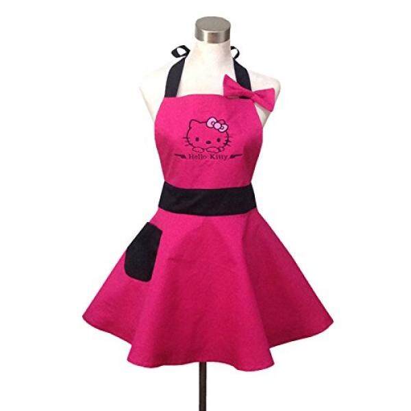 Ponml Lucu Hello Kitty Merah Muda Retro Dapur Celemek untuk Wanita Gadis Katun Memasak Salon Pinafore Antik Celemek Gaun-Internasional