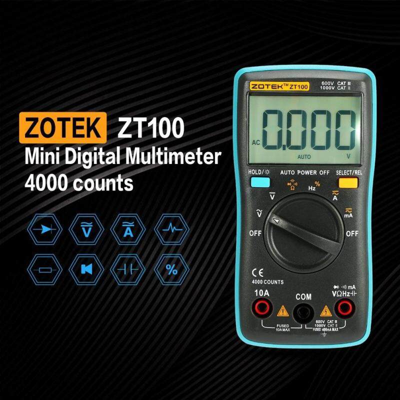 ZOTEK ZT100 Mini Digital Multimeter 4000 counts AC/DC Ammeter Voltmeter Gray+Blue