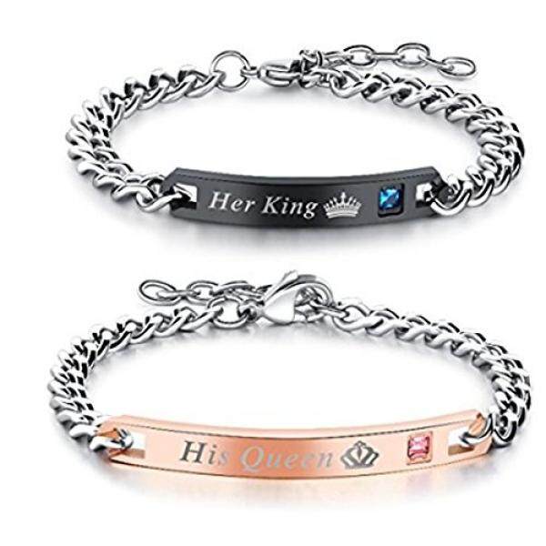 2 Pcs Anti Karat His Queen Nya Raja Mahkota CZ Lingkaran Gelang untuk Pasangan Natal Hadiah Hari Kasih Sayang, dengan Tas Hadiah-Internasional