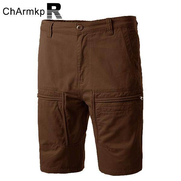 Charmkpr Celana Kargo Katun Kasual Warna Polos Longgar Plus Ukuran Celana Pendek untuk Pria Kopi-Internasional