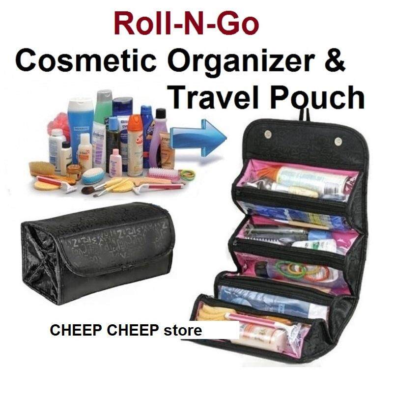 Roll n Go Cosmetic Bag for MakeUp Toiletry Jewelry Travel Bag Organizer Vanity Pouch Space Saver