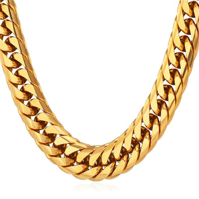 U7 Rock Chunky Kalung Berat Keren Laki-laki Perhiasan Amerika Gaya 13 Mm Gold/Hitam Berlapis/Anti Karat kalung Punk