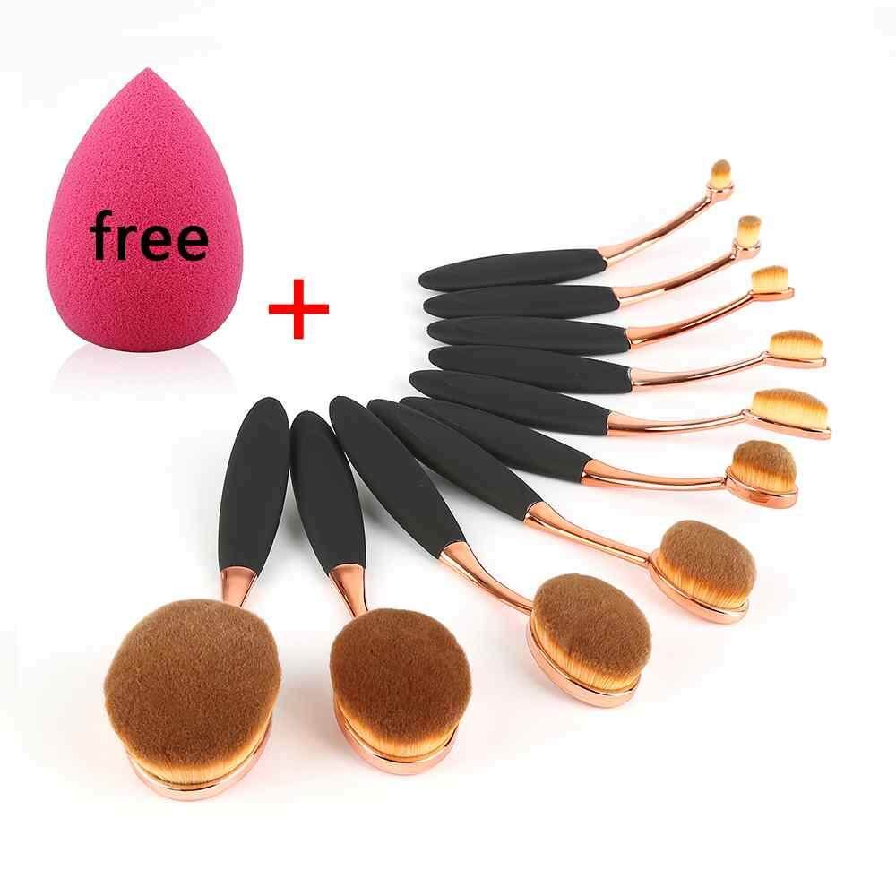 【Yupt】 Modis Multifungsi Kualitas Bagus 10 Pcs/set Sikat Gigi Bentuk Lonjong Riasan Perlengkapan Mawar Emas Foundation Kuas Seksi- internasional