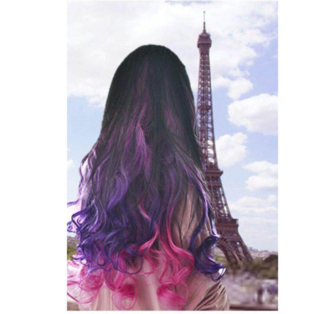 DSstyles Girl`s Wave Curly Clip Hair Piece Colorful Rose-Dark Purple - intl