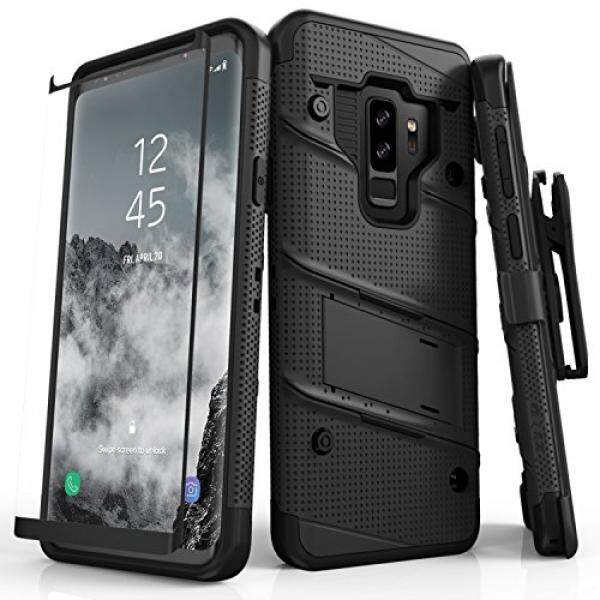 Zizo Bolt Seri Samsung Galaksi S9 Plus Case-Penuh Pelindung Layar Kaca Melengkung dengan Sarung dan 12ft Kelas Militer jatuh Diuji (Hitam & Hitam) -Internasional