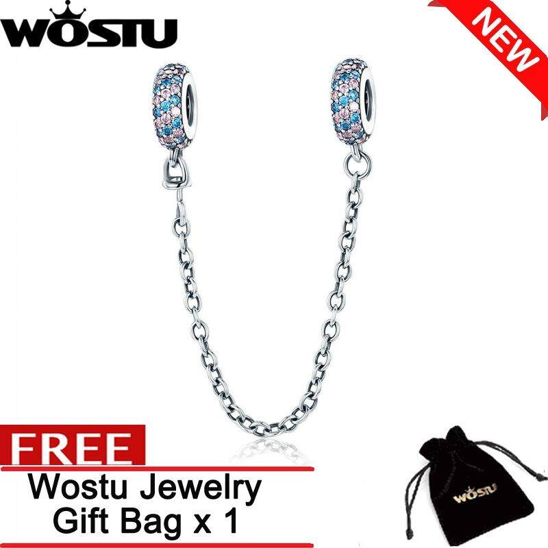 Wostu 925 Sterling Perak Membuka Inspirasi 3 Warna Keselamatan Rantai Bening Sumbat Pesona Cocok dengan Gelang Pesona Perhiasan Diy Hadiah ZBPSC011 -Internasional