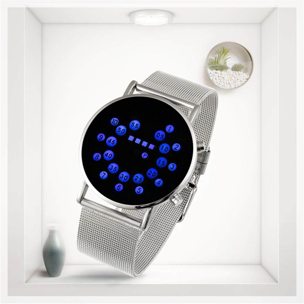 Modis Gulungan Bola Tampilan Analog Jam Tangan Pria Anti Karat Jaring Jam Tangan LED Digital Jam Tangan WL201B-Internasional